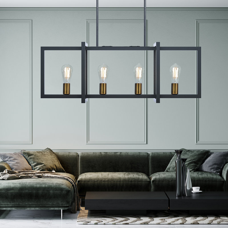 Gracie Oaks Gumersinda 4 Light Black/Antique Brass Kitchen Island